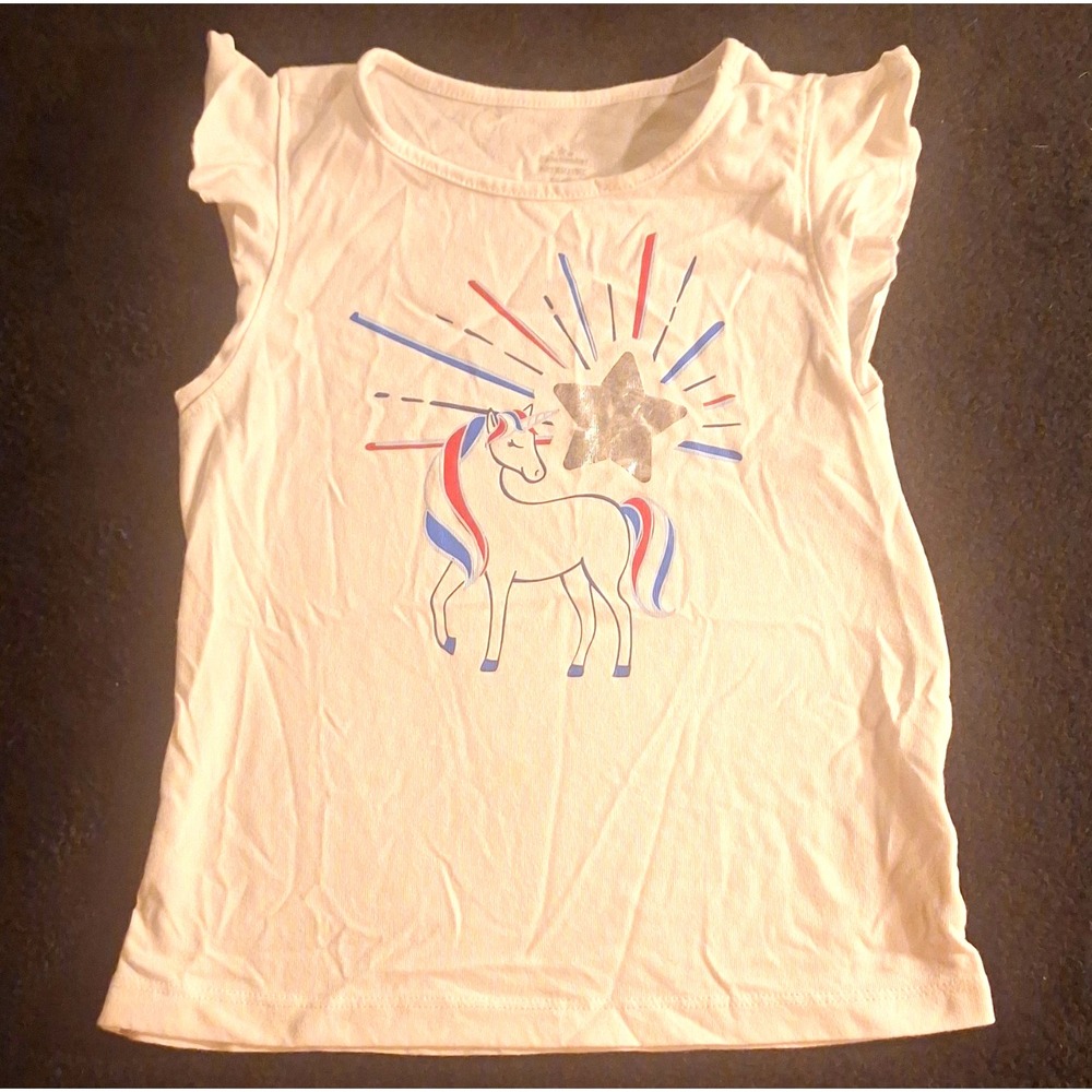 Girls 2T White Unicorn Graphic Glitter Short Sleeve Round Neck Knit Tee